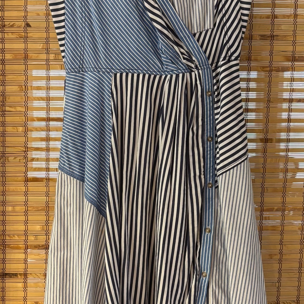 Pilcro Striped Sleeveless Wrap Dress in Blue and White - Picture 2 of 6